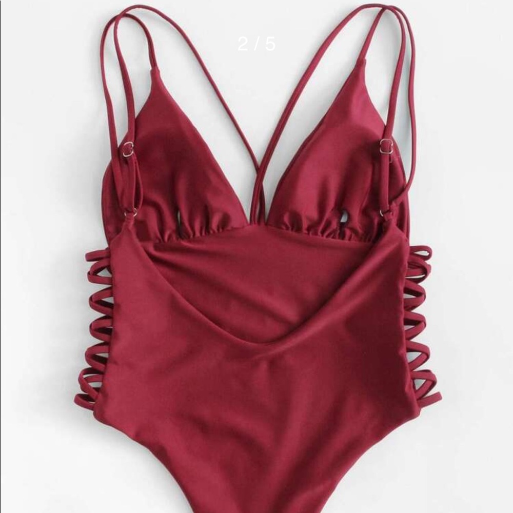 Spaghetti Lace-up Design Bodysuit Swimwears. Size S